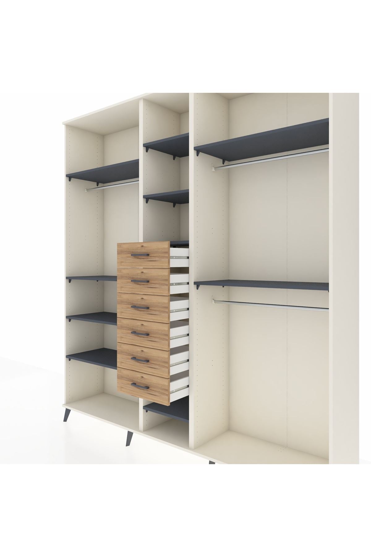 Hyperion Dolap 10 Raflı 6 Çekmeceli 3 Askılı 220x44x243 - S553M060V09B