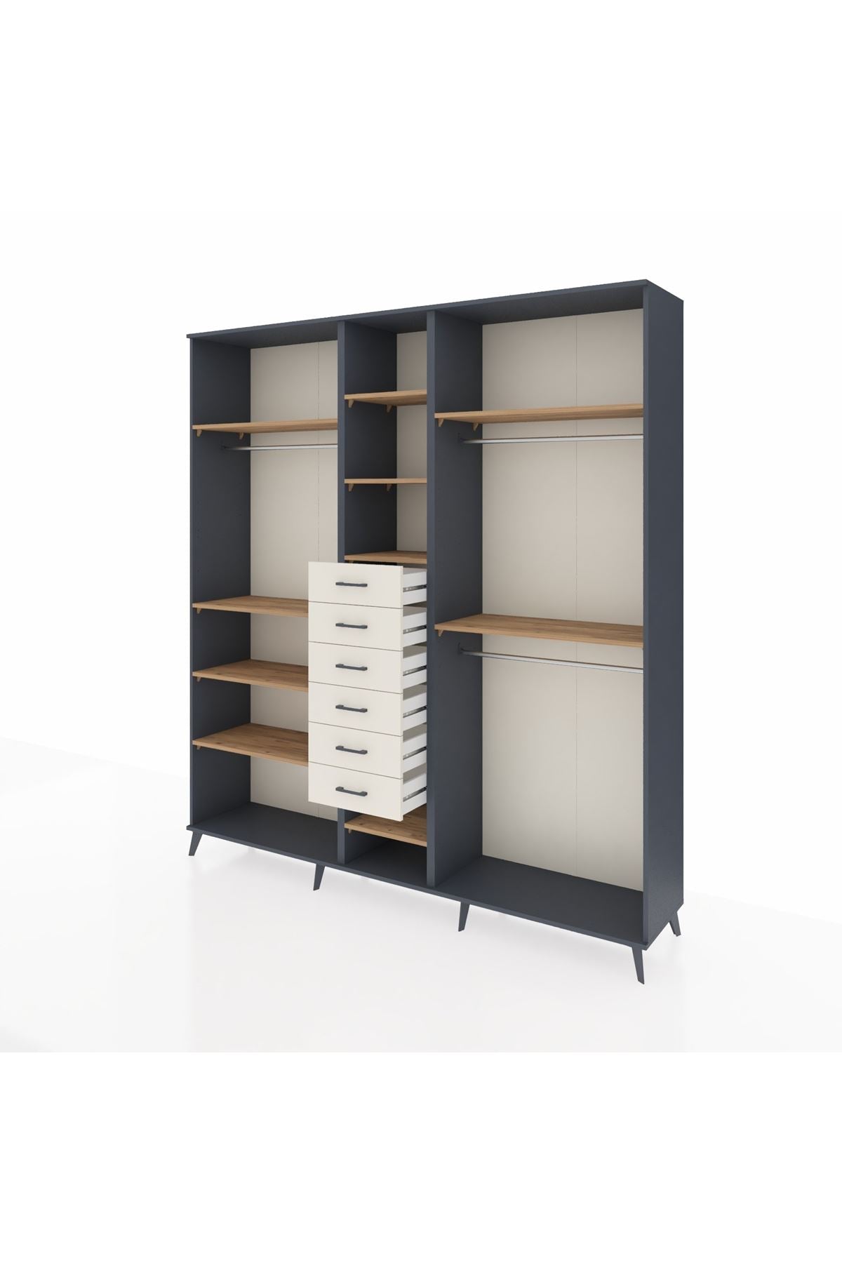 Hyperion Dolap 10 Raflı 6 Çekmeceli 3 Askılı 220x44x243 - S553M060V10B