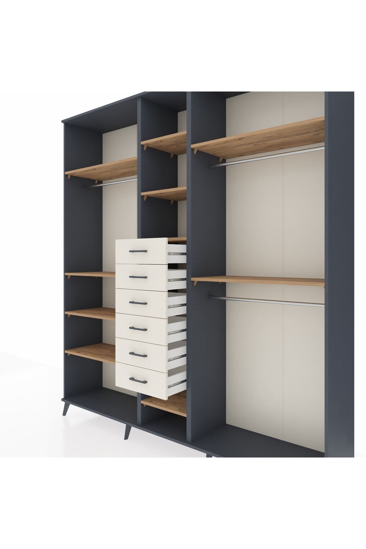 Hyperion Dolap 10 Raflı 6 Çekmeceli 3 Askılı 220x44x243 - S553M060V10B