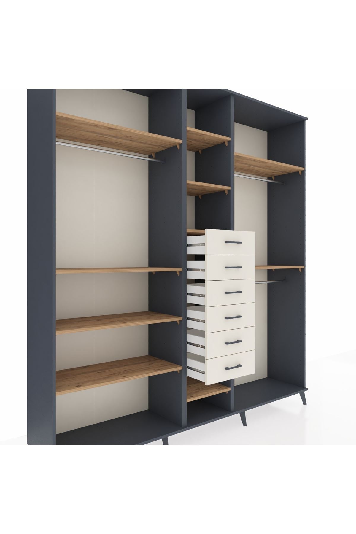 Hyperion Dolap 10 Raflı 6 Çekmeceli 3 Askılı 220x44x243 - S553M060V10B