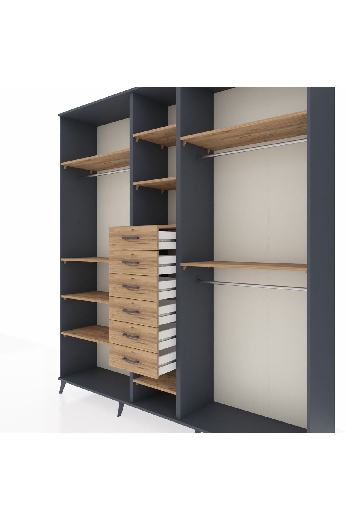 Hyperion Dolap 10 Raflı 6 Çekmeceli 3 Askılı 220x44x243 - S553M060V12B