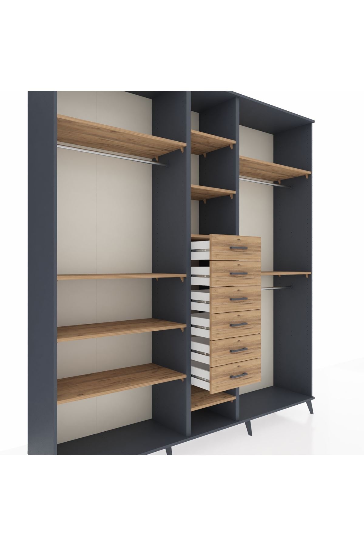 Hyperion Dolap 10 Raflı 6 Çekmeceli 3 Askılı 220x44x243 - S553M060V12B