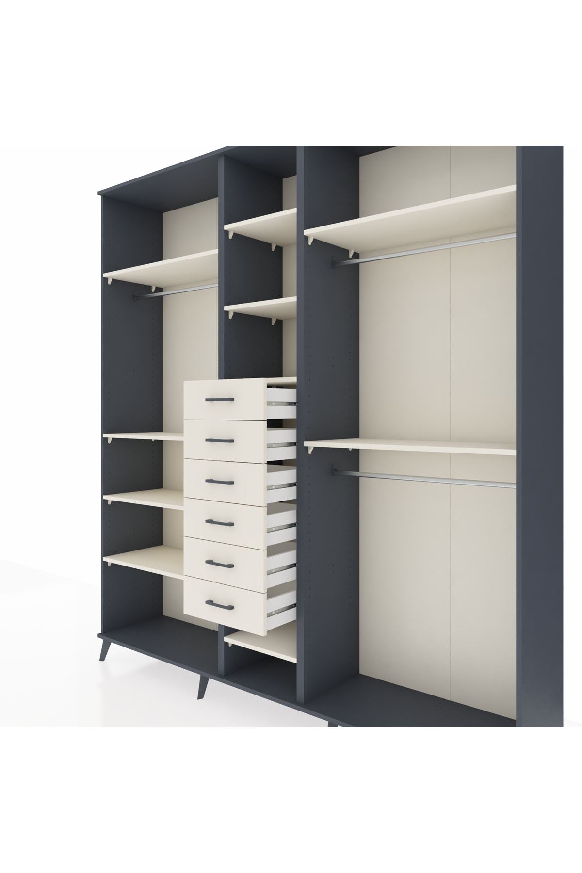 Hyperion Dolap 10 Raflı 6 Çekmeceli 3 Askılı 220x44x243 - S553M060V13B