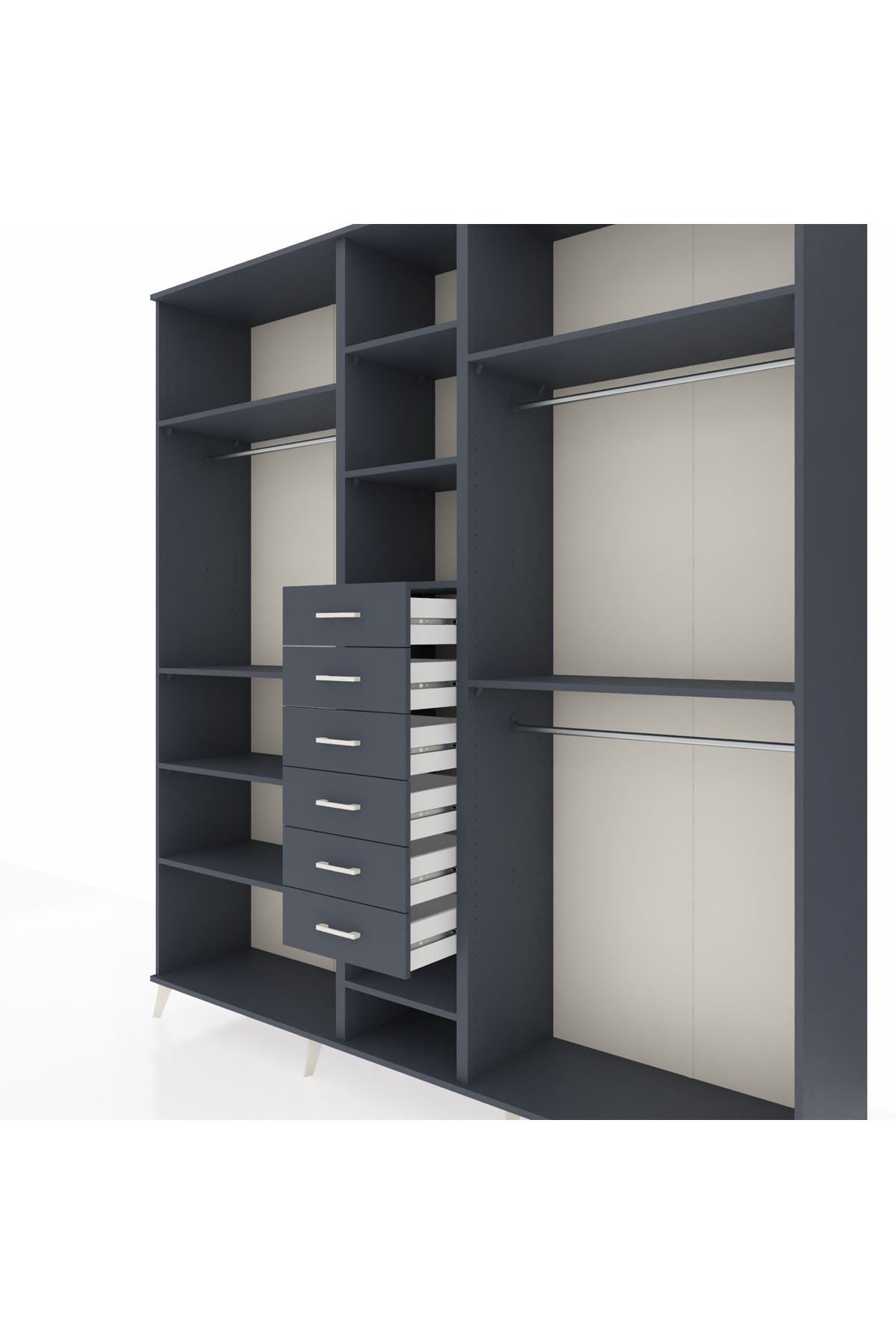 Hyperion Dolap 10 Raflı 6 Çekmeceli 3 Askılı 220x44x243 - S553M060V17B