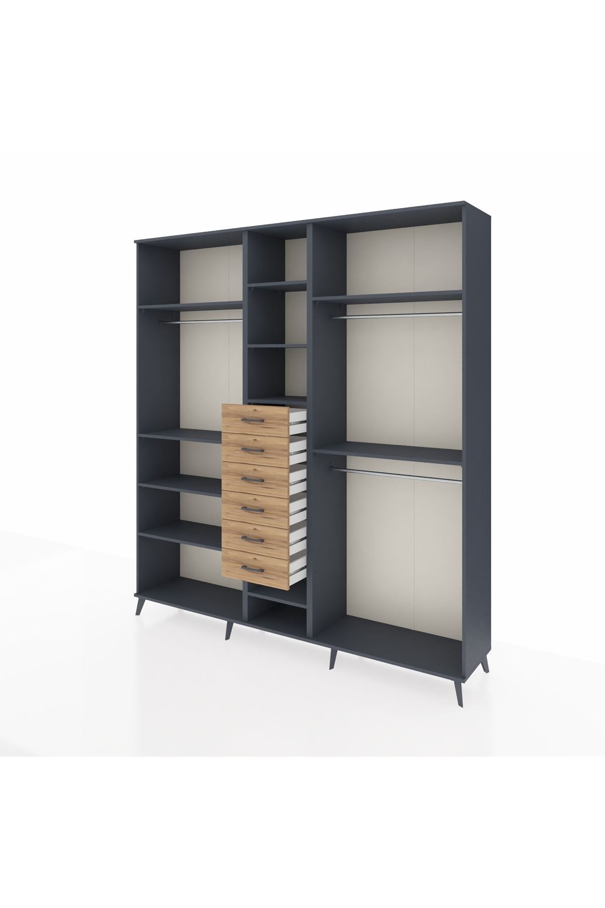 Hyperion Dolap 10 Raflı 6 Çekmeceli 3 Askılı 220x44x243 - S553M060V18B