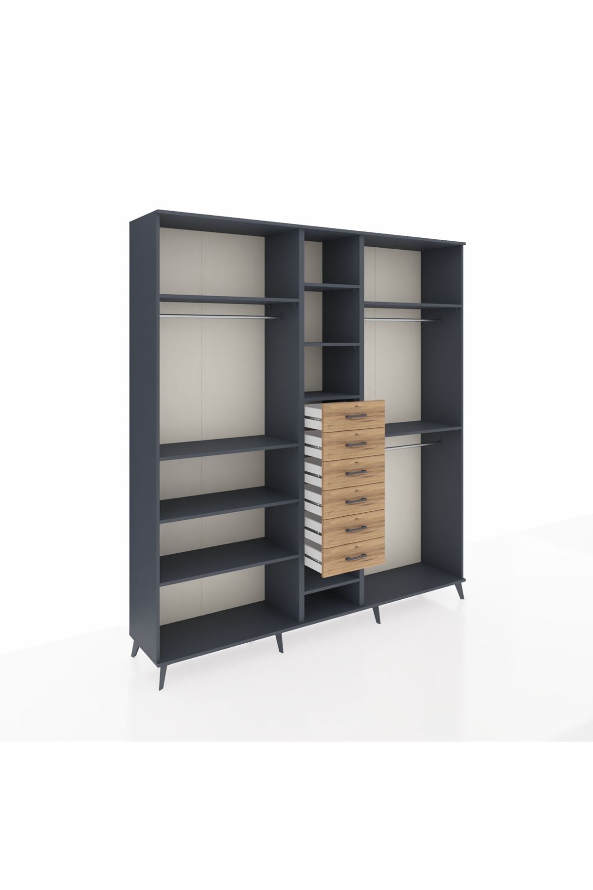 Hyperion Dolap 10 Raflı 6 Çekmeceli 3 Askılı 220x44x243 - S553M060V18B