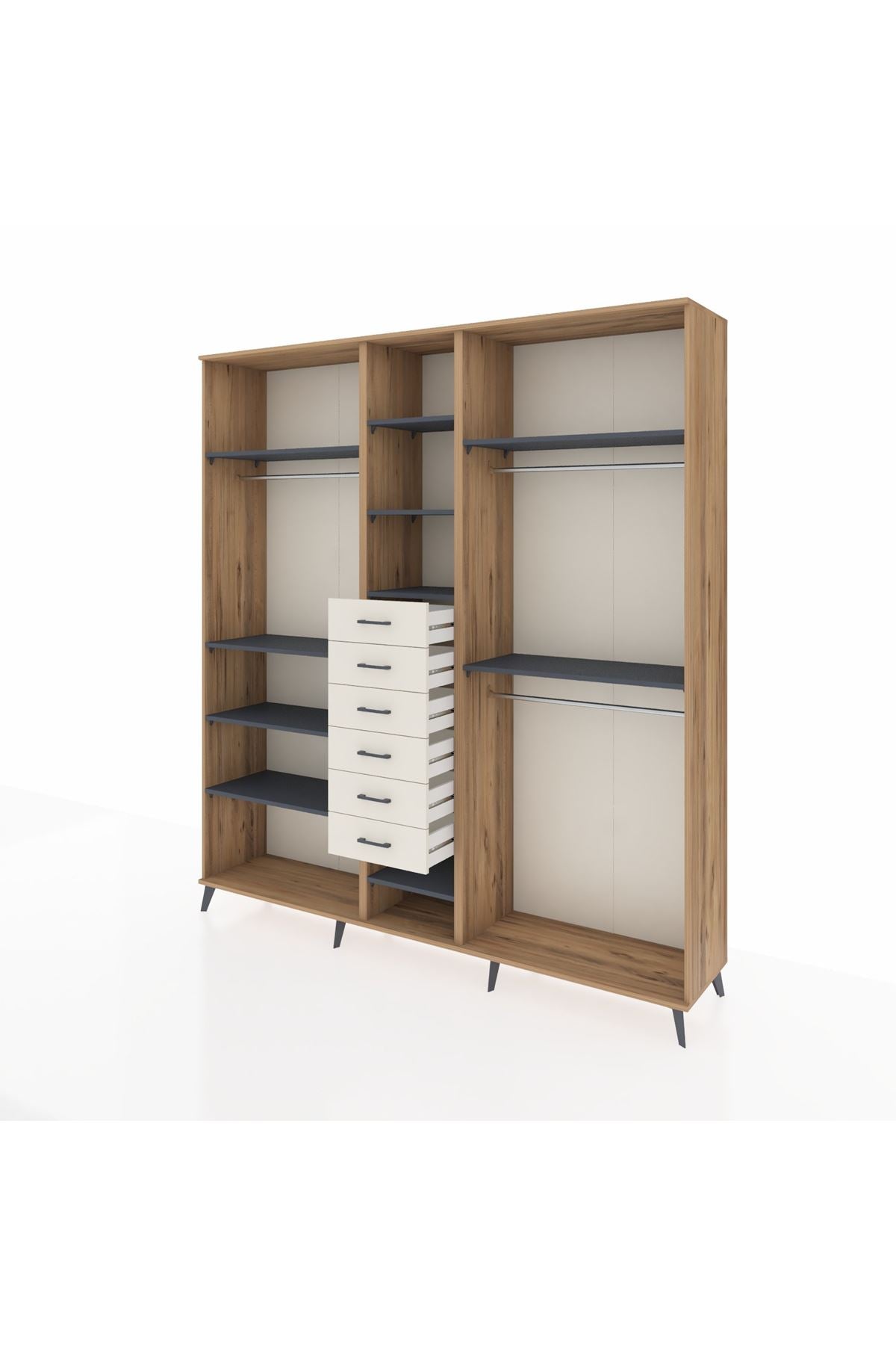 Hyperion Dolap 10 Raflı 6 Çekmeceli 3 Askılı 220x44x243 - S553M060V25B