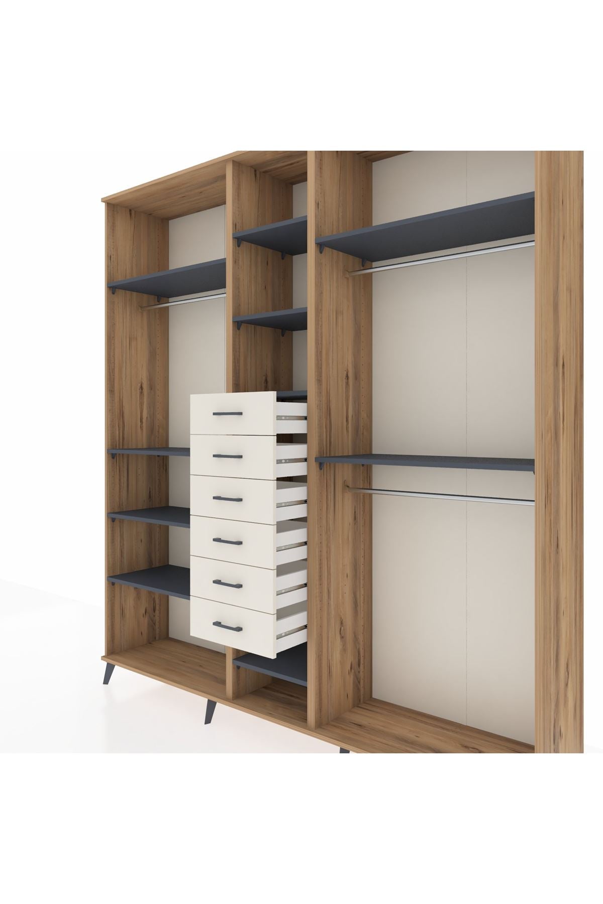 Hyperion Dolap 10 Raflı 6 Çekmeceli 3 Askılı 220x44x243 - S553M060V25B