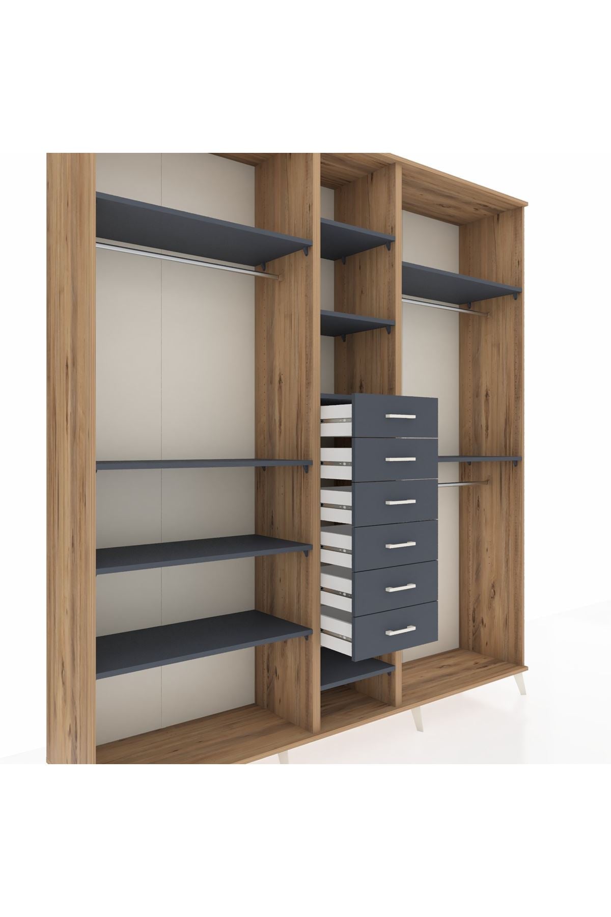 Hyperion Dolap 10 Raflı 6 Çekmeceli 3 Askılı 220x44x243 - S553M060V26B