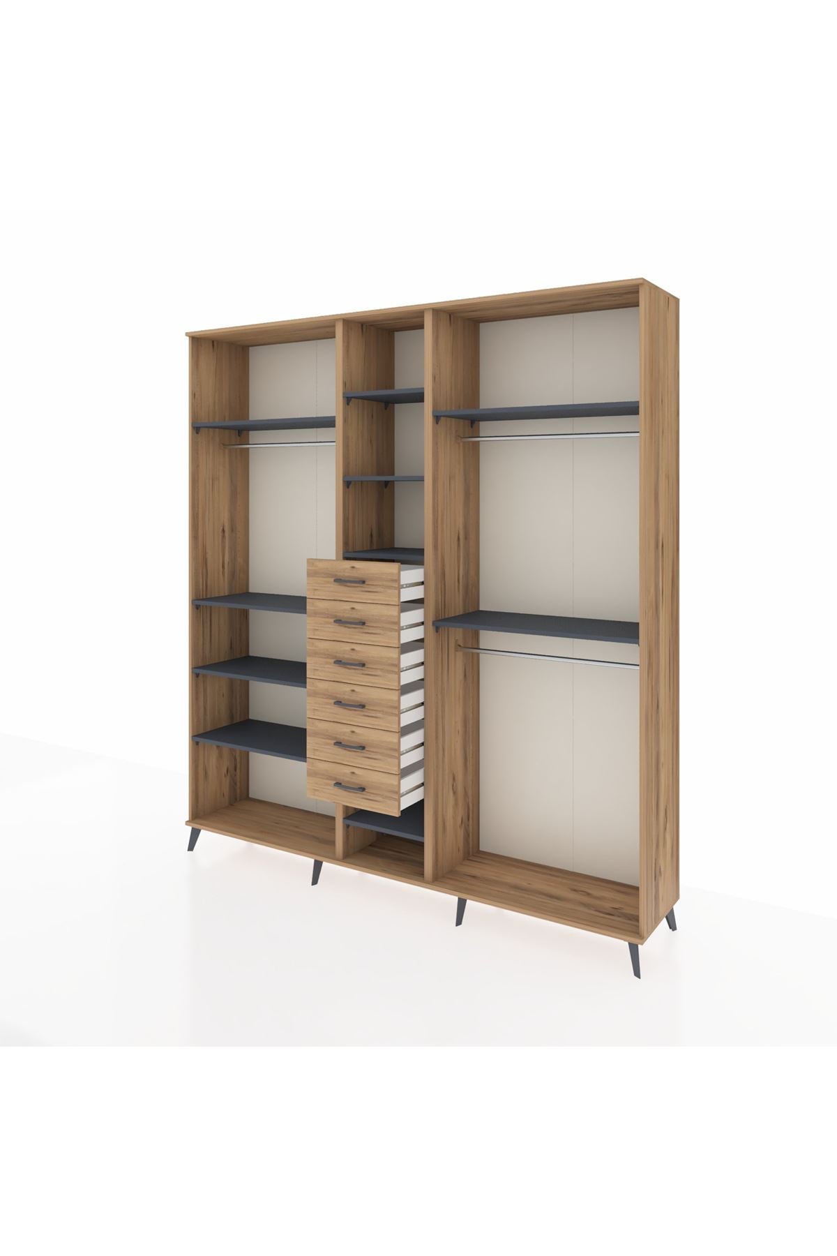 Hyperion Dolap 10 Raflı 6 Çekmeceli 3 Askılı 220x44x243 - S553M060V27B