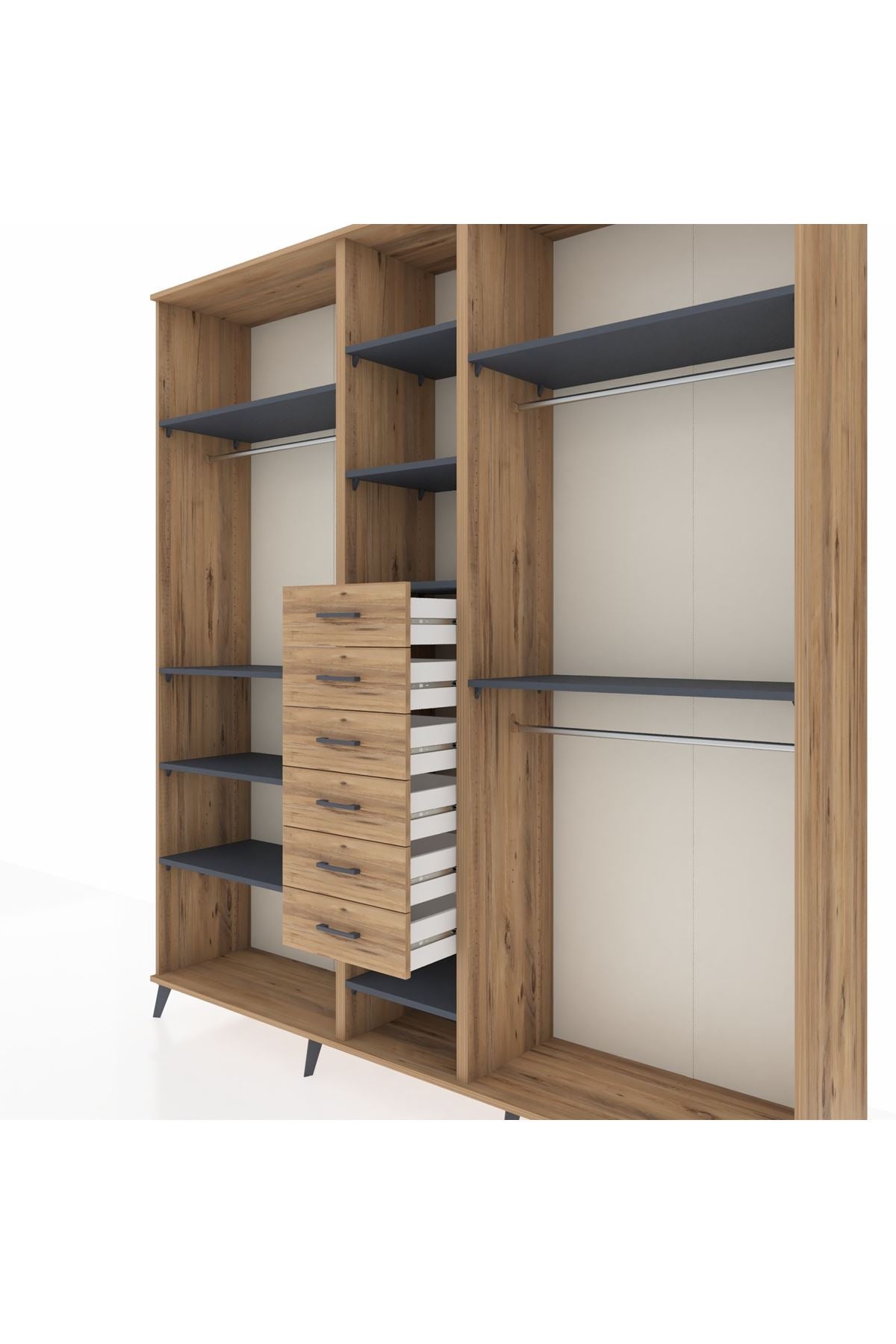 Hyperion Dolap 10 Raflı 6 Çekmeceli 3 Askılı 220x44x243 - S553M060V27B