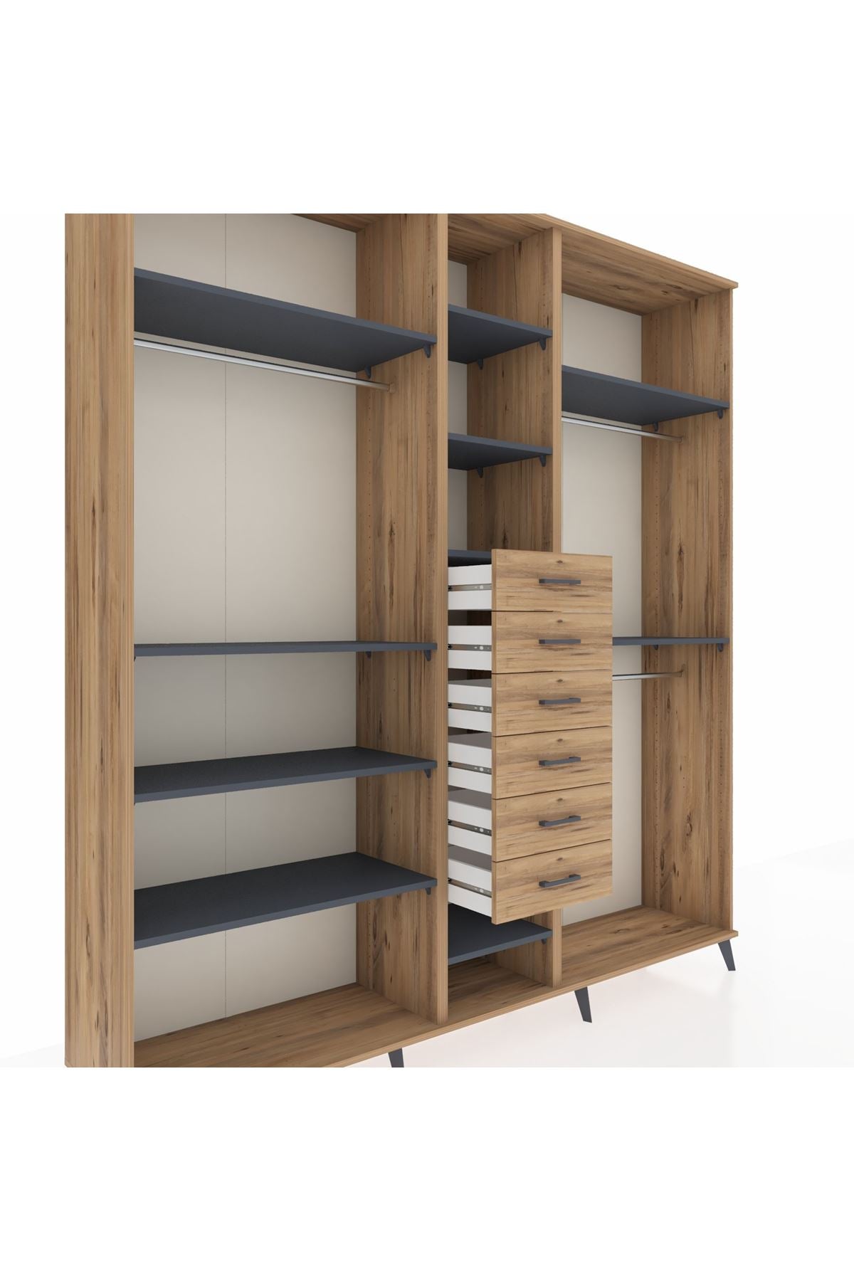 Hyperion Dolap 10 Raflı 6 Çekmeceli 3 Askılı 220x44x243 - S553M060V27B