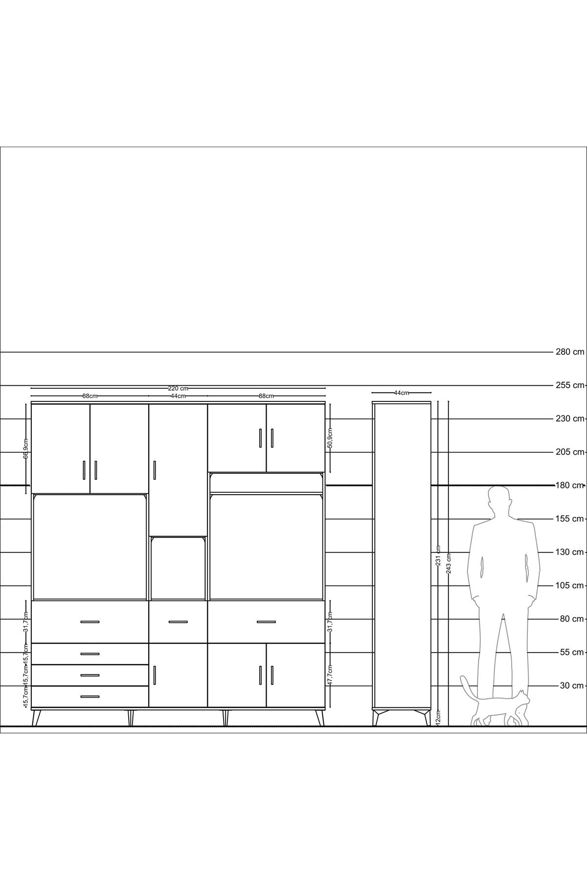 Hyperion Dolap 10 Raflı 6 Çekmeceli 8 Kapaklı 220x44x243 - S553M061V17B