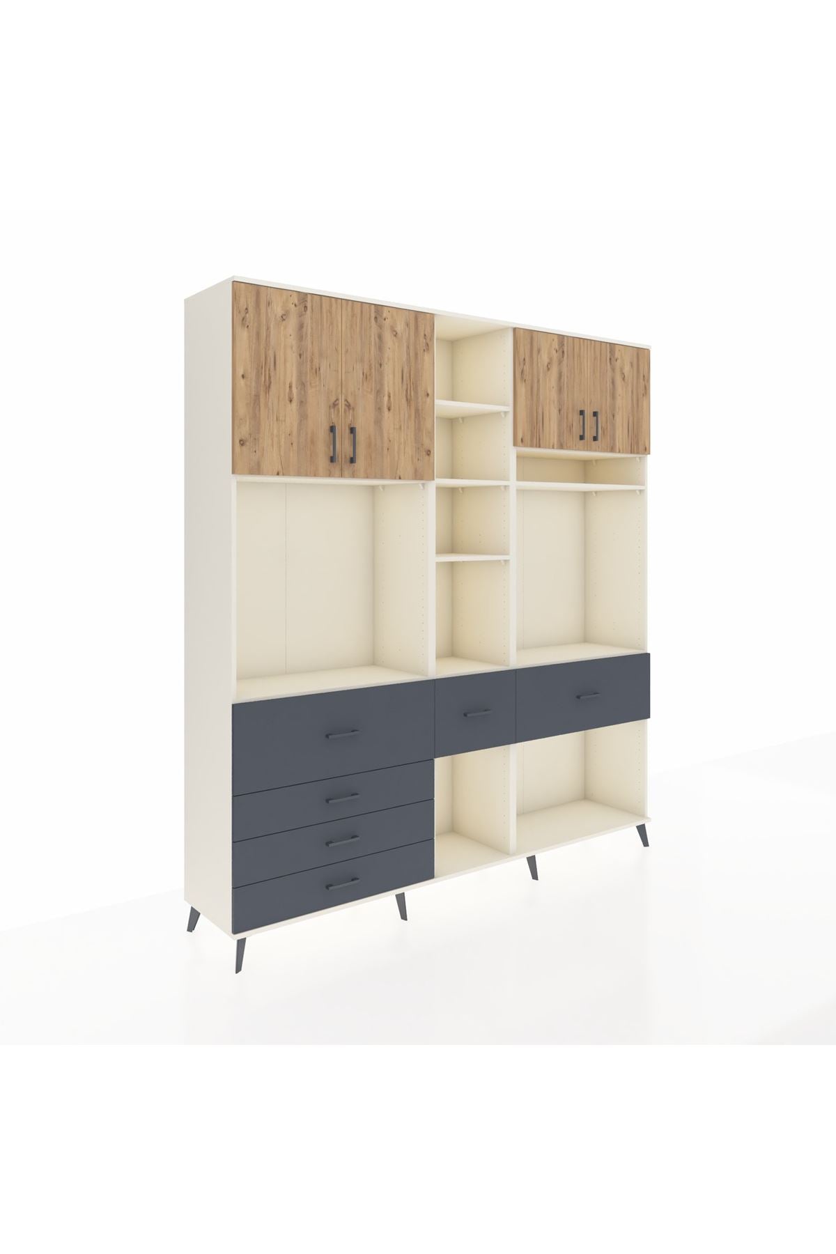 Hyperion Dolap 11 Raflı 6 Çekmeceli 4 Kapaklı 220x44x243 Aytaşı-Çam/Antrasit