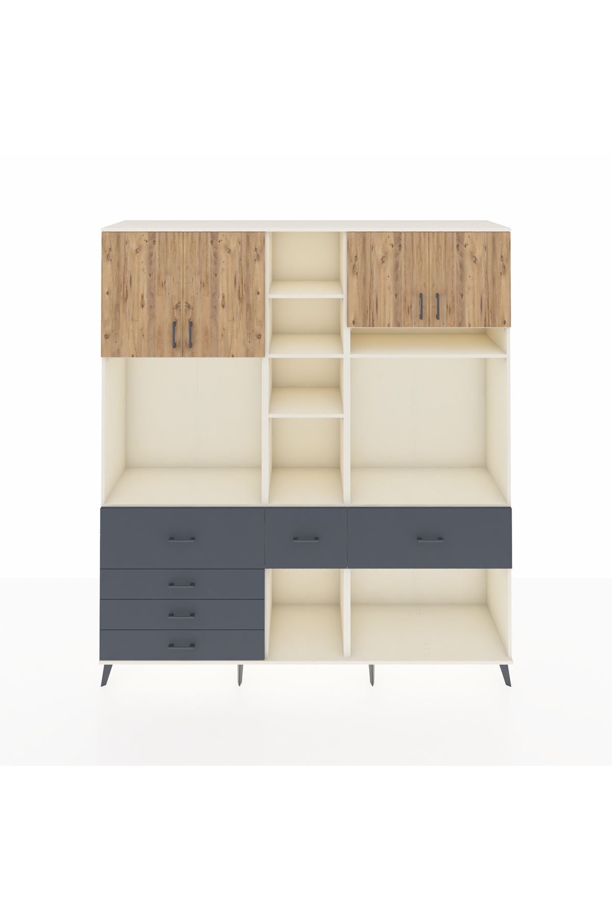 Hyperion Dolap 11 Raflı 6 Çekmeceli 4 Kapaklı 220x44x243 Aytaşı-Çam/Antrasit