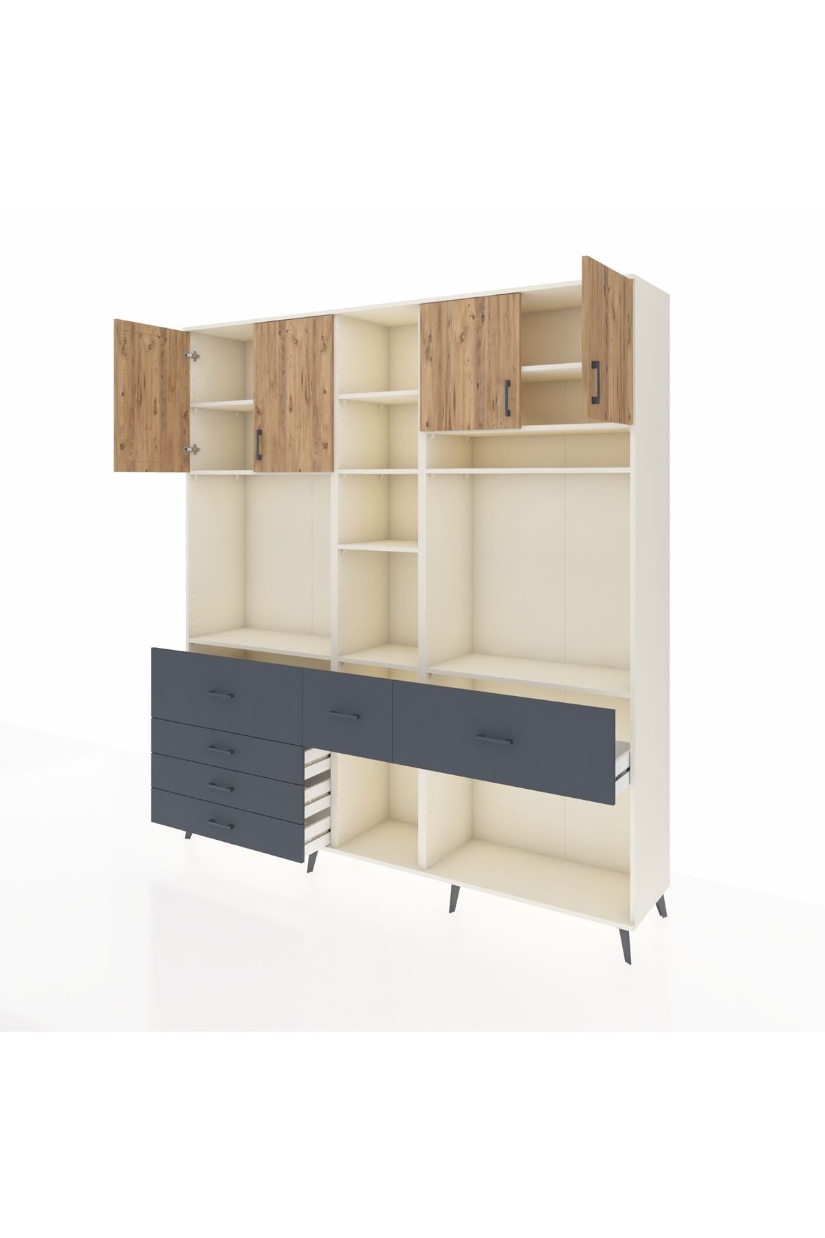 Hyperion Dolap 11 Raflı 6 Çekmeceli 4 Kapaklı 220x44x243 Aytaşı-Çam/Antrasit