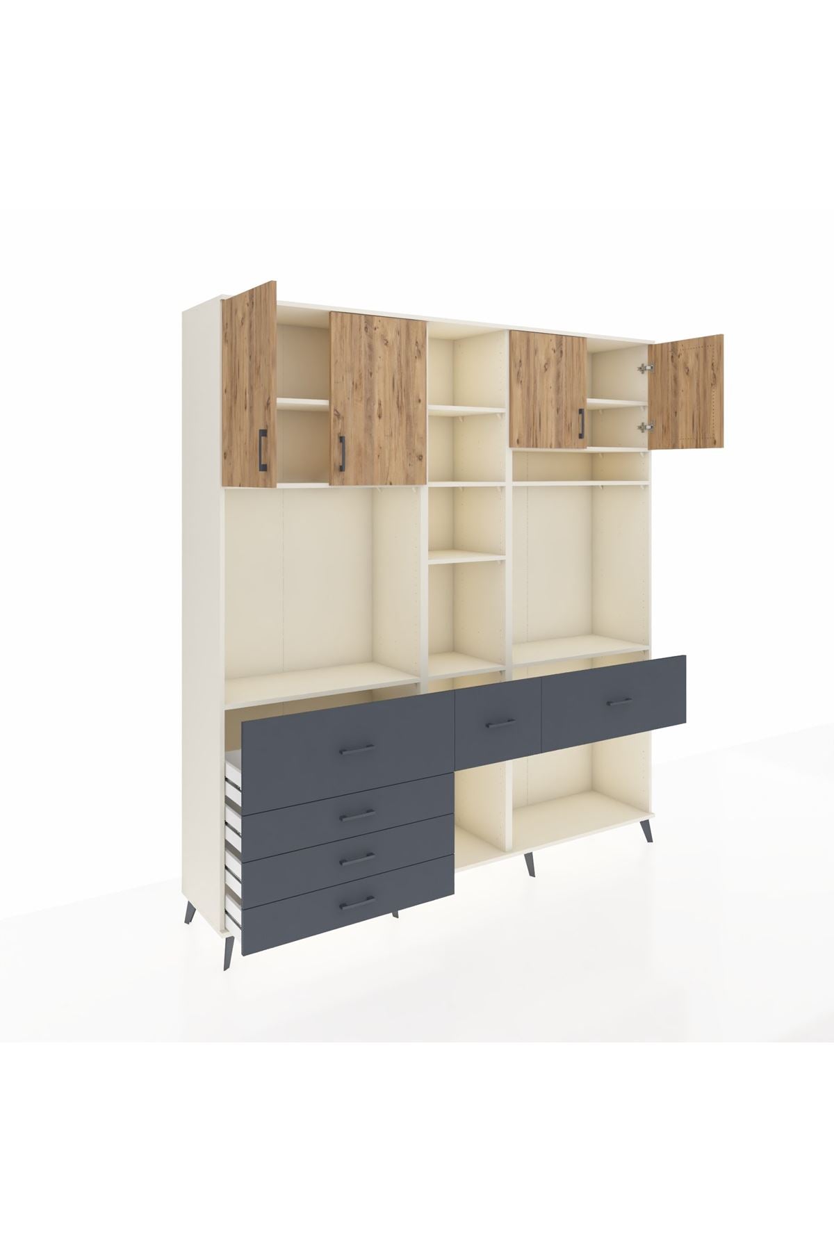 Hyperion Dolap 11 Raflı 6 Çekmeceli 4 Kapaklı 220x44x243 Aytaşı-Çam/Antrasit