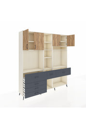 Hyperion Dolap 11 Raflı 6 Çekmeceli 4 Kapaklı 220x44x243 Aytaşı-Çam/Antrasit