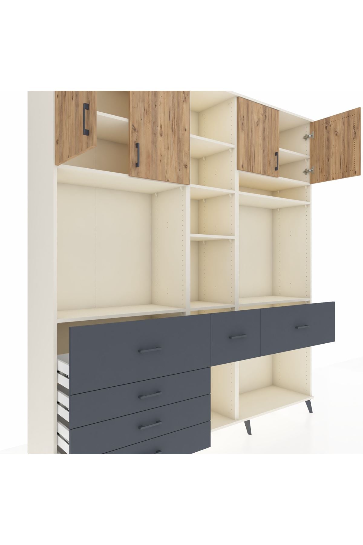 Hyperion Dolap 11 Raflı 6 Çekmeceli 4 Kapaklı 220x44x243 Aytaşı-Çam/Antrasit