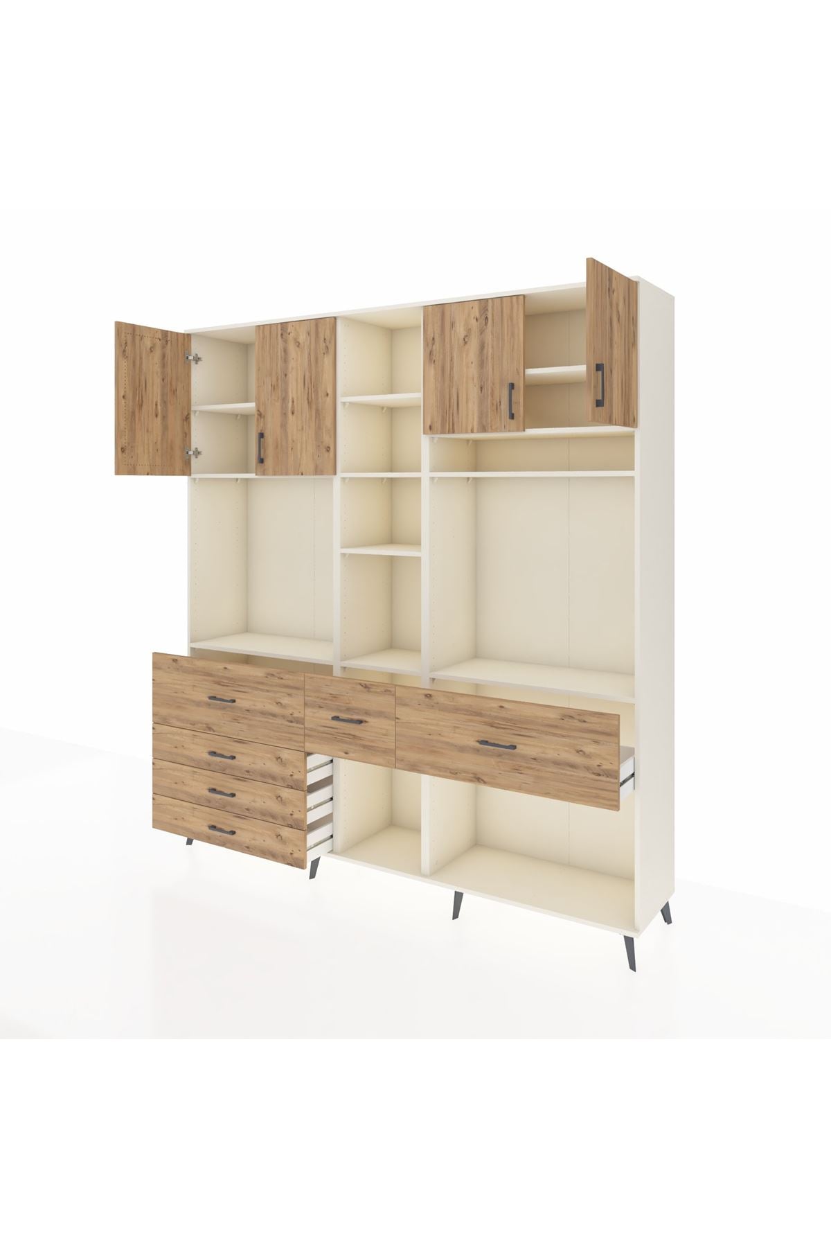 Hyperion Dolap 11 Raflı 6 Çekmeceli 4 Kapaklı 220x44x243 Aytaşı-Çam/Çam