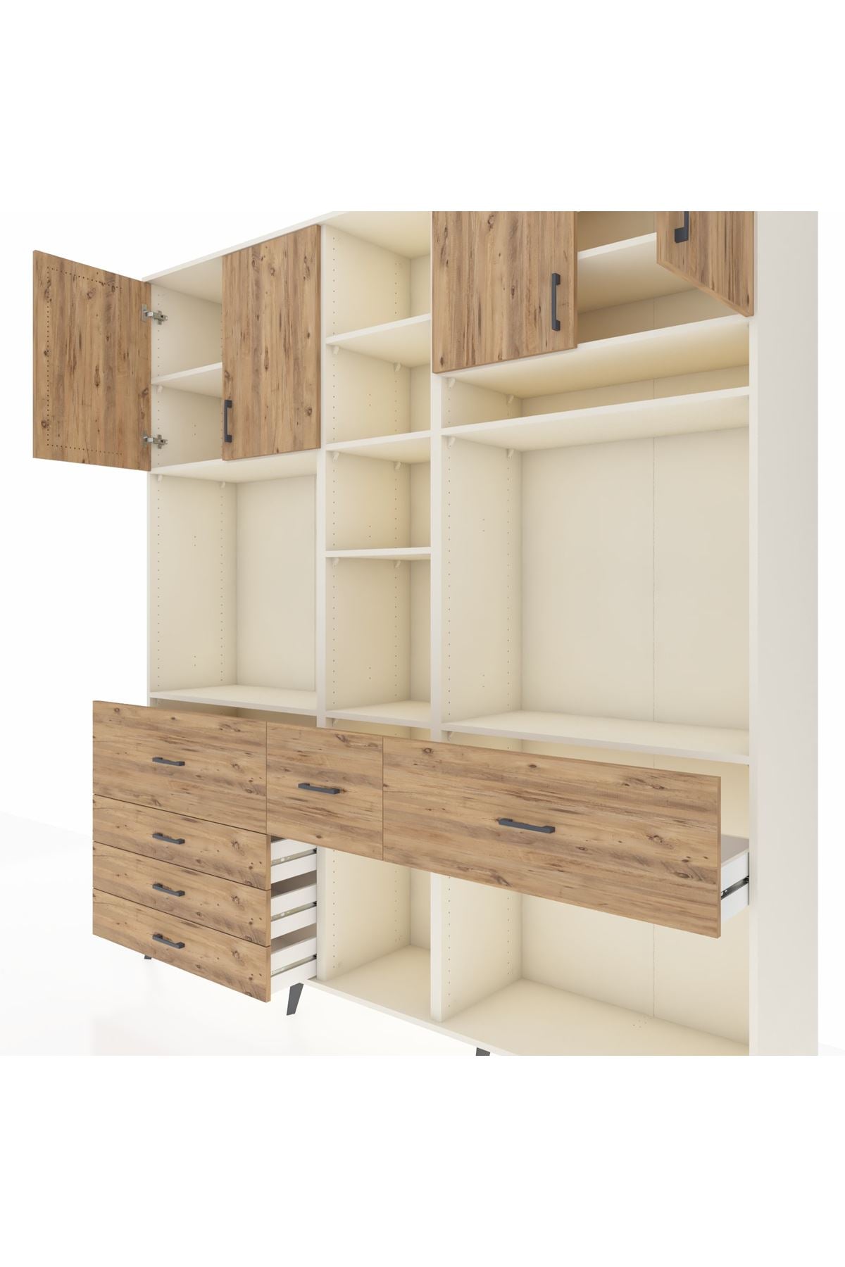 Hyperion Dolap 11 Raflı 6 Çekmeceli 4 Kapaklı 220x44x243 Aytaşı-Çam/Çam