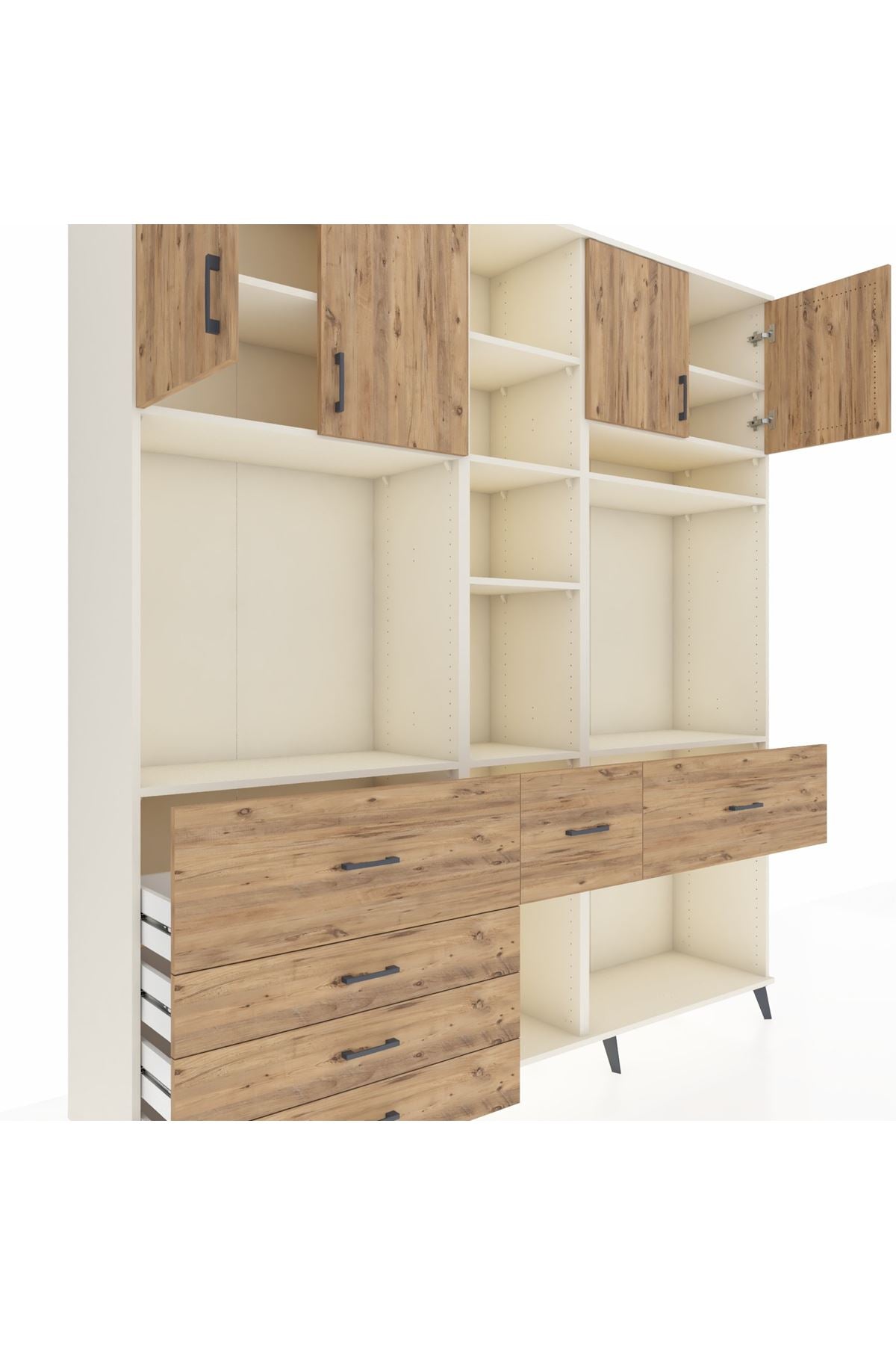 Hyperion Dolap 11 Raflı 6 Çekmeceli 4 Kapaklı 220x44x243 Aytaşı-Çam/Çam