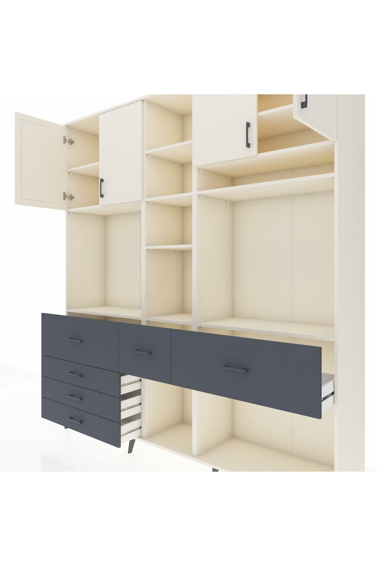 Hyperion Dolap 11 Raflı 6 Çekmeceli 4 Kapaklı 220x44x243 Aytaşı-Aytaşı/Antrasit