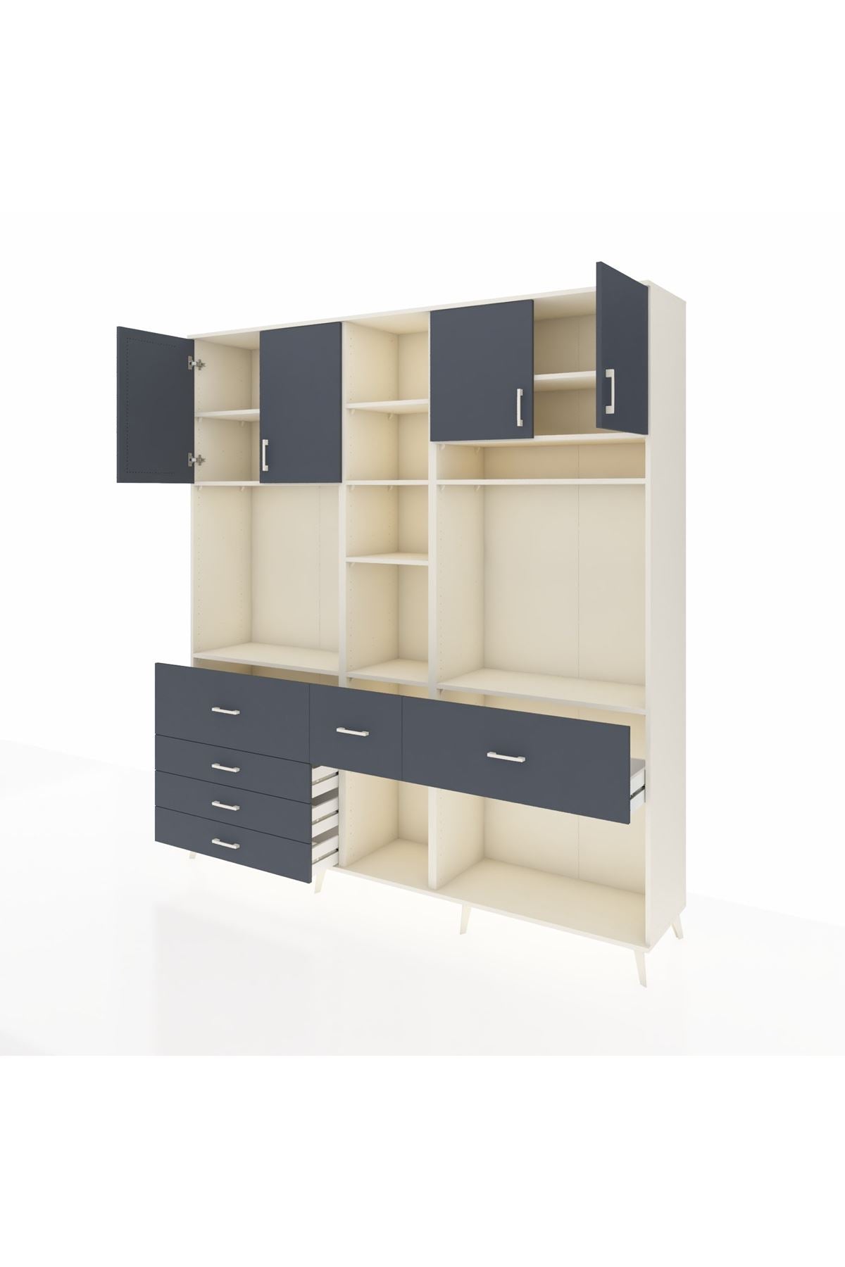 Hyperion Dolap 11 Raflı 6 Çekmeceli 4 Kapaklı 220x44x243 Aytaşı-Antrasit/Antrasit