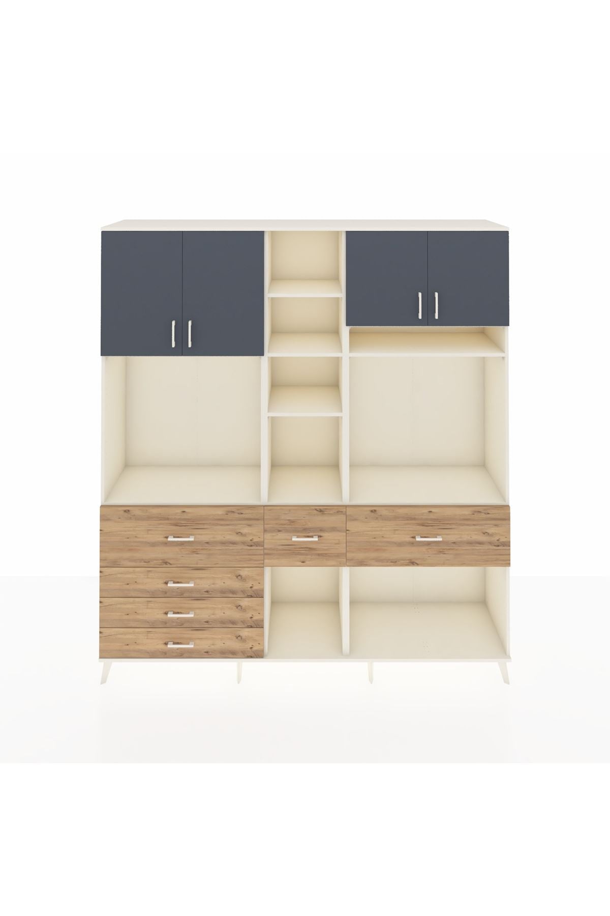 Hyperion Dolap 11 Raflı 6 Çekmeceli 4 Kapaklı 220x44x243 Aytaşı-Antrasit/Çam