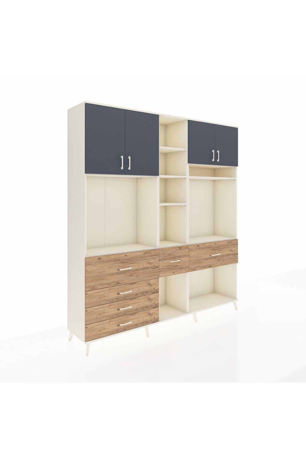 Hyperion Dolap 11 Raflı 6 Çekmeceli 4 Kapaklı 220x44x243 Aytaşı-Antrasit/Çam