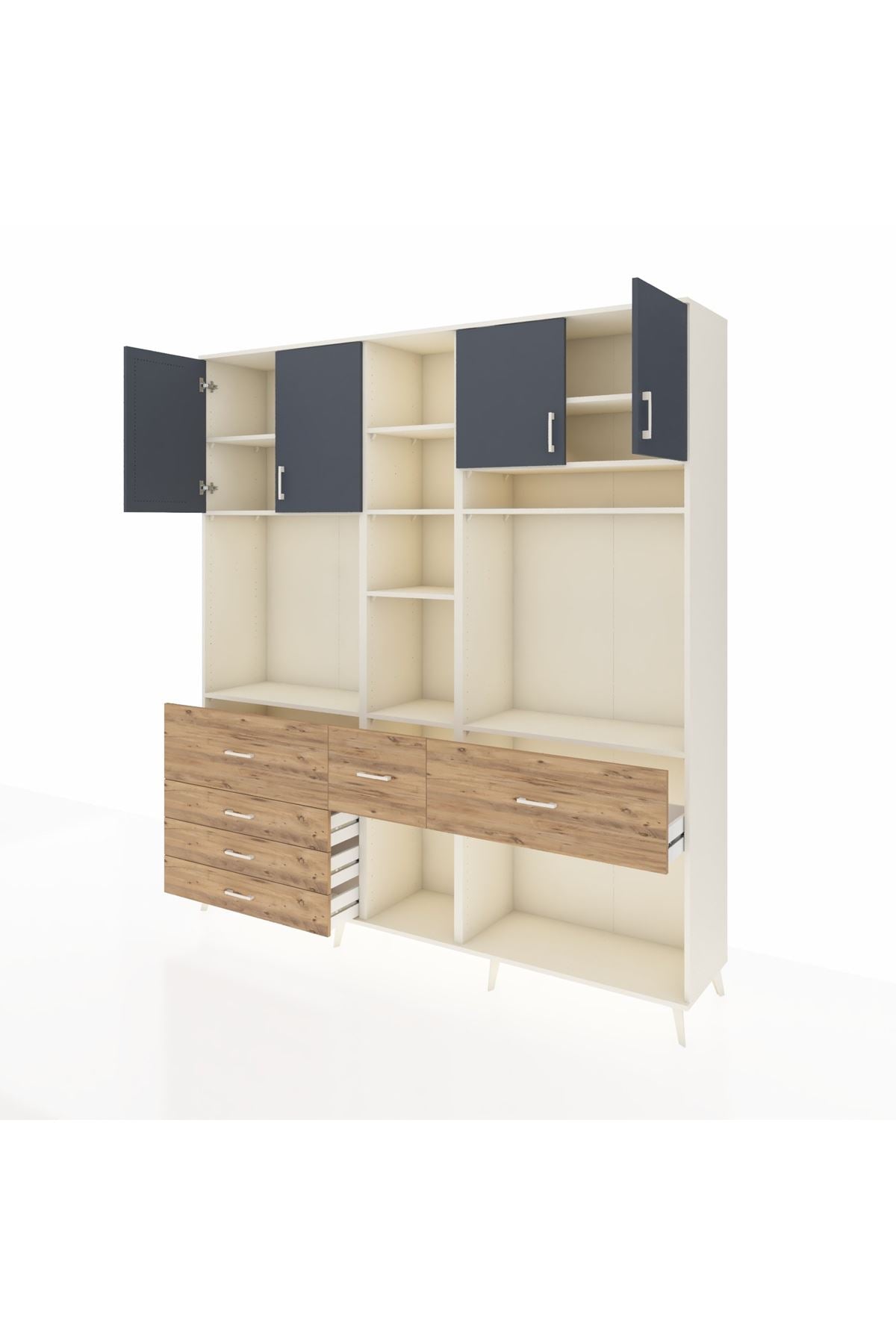 Hyperion Dolap 11 Raflı 6 Çekmeceli 4 Kapaklı 220x44x243 Aytaşı-Antrasit/Çam