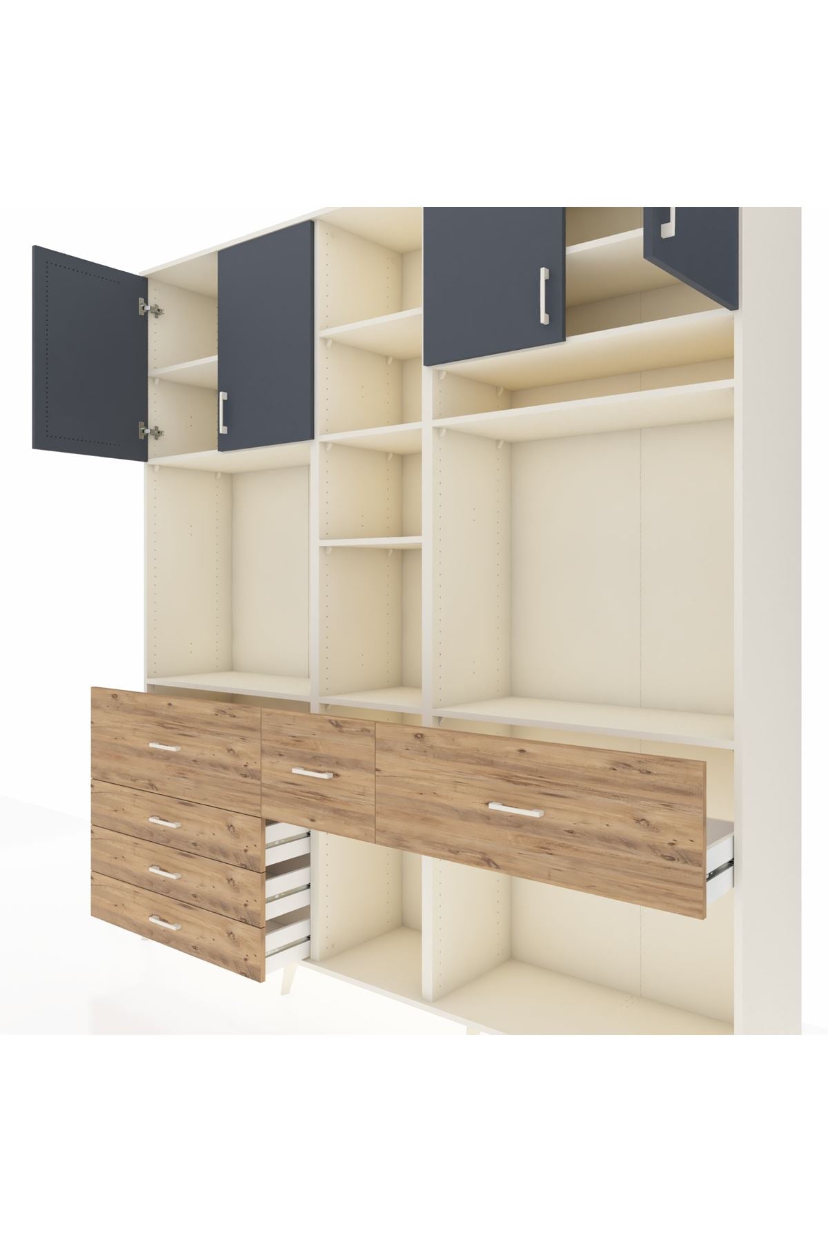 Hyperion Dolap 11 Raflı 6 Çekmeceli 4 Kapaklı 220x44x243 Aytaşı-Antrasit/Çam