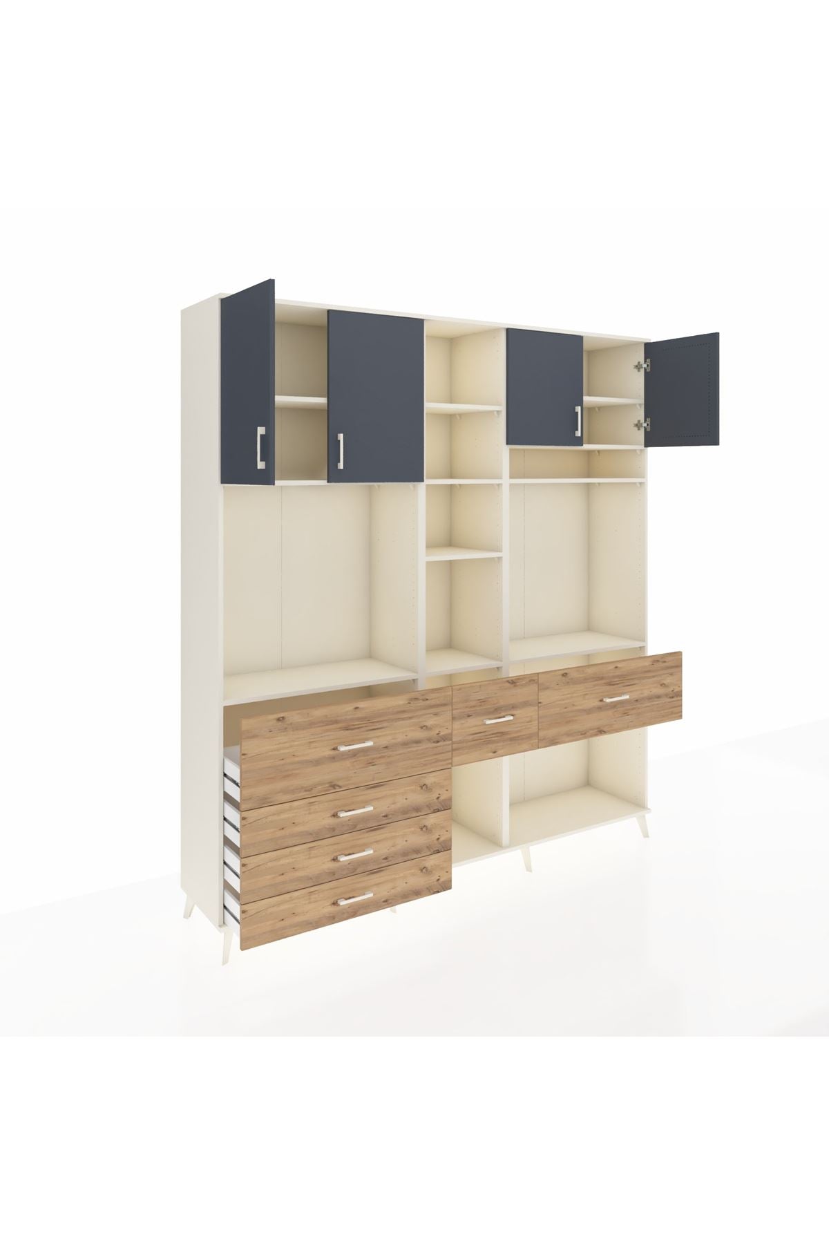 Hyperion Dolap 11 Raflı 6 Çekmeceli 4 Kapaklı 220x44x243 Aytaşı-Antrasit/Çam