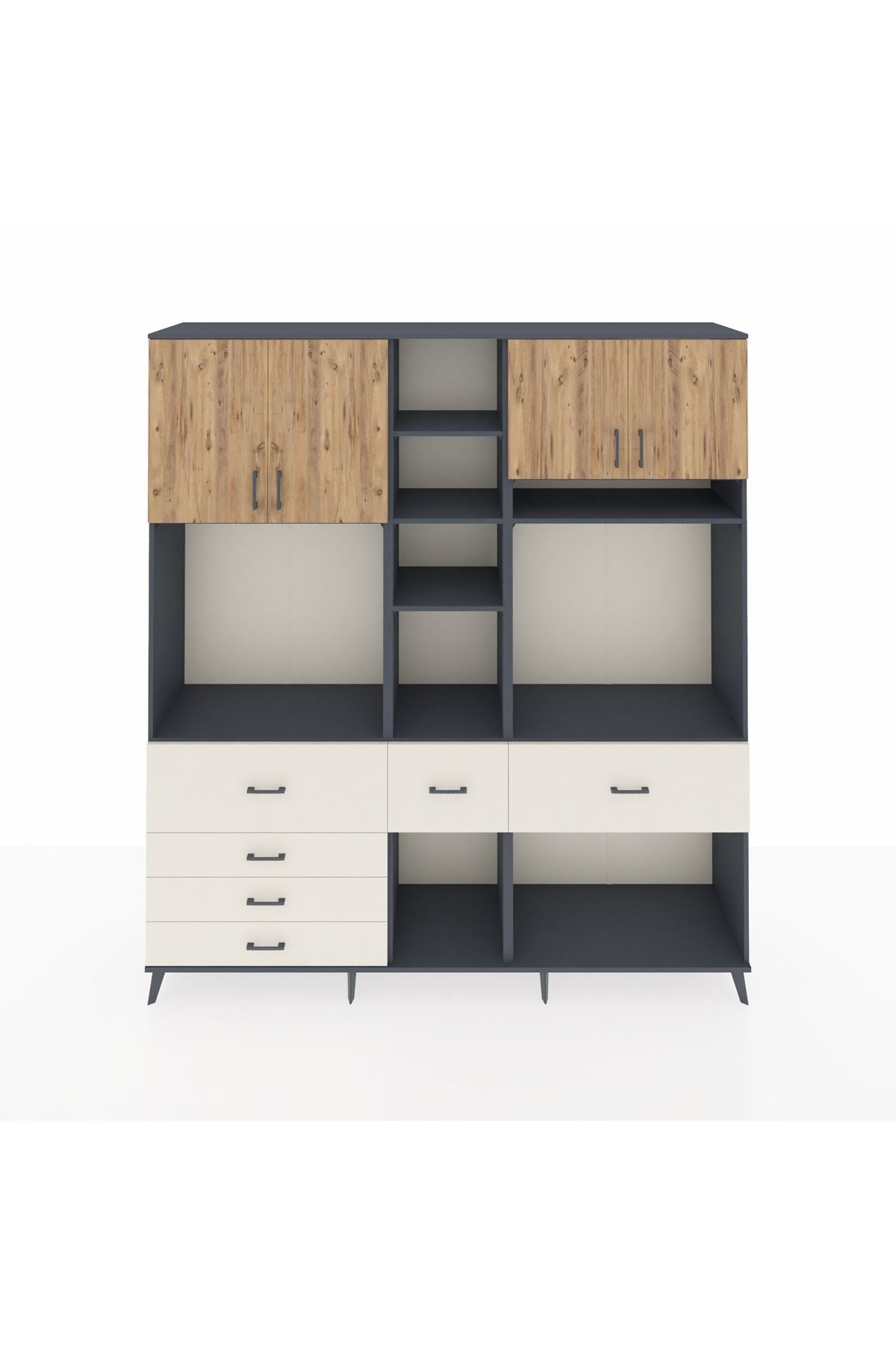 Hyperion Dolap 11 Raflı 6 Çekmeceli 4 Kapaklı 220x44x243 Antrasit-Çam/Aytaşı