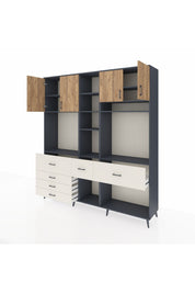 Hyperion Dolap 11 Raflı 6 Çekmeceli 4 Kapaklı 220x44x243 Antrasit-Çam/Aytaşı