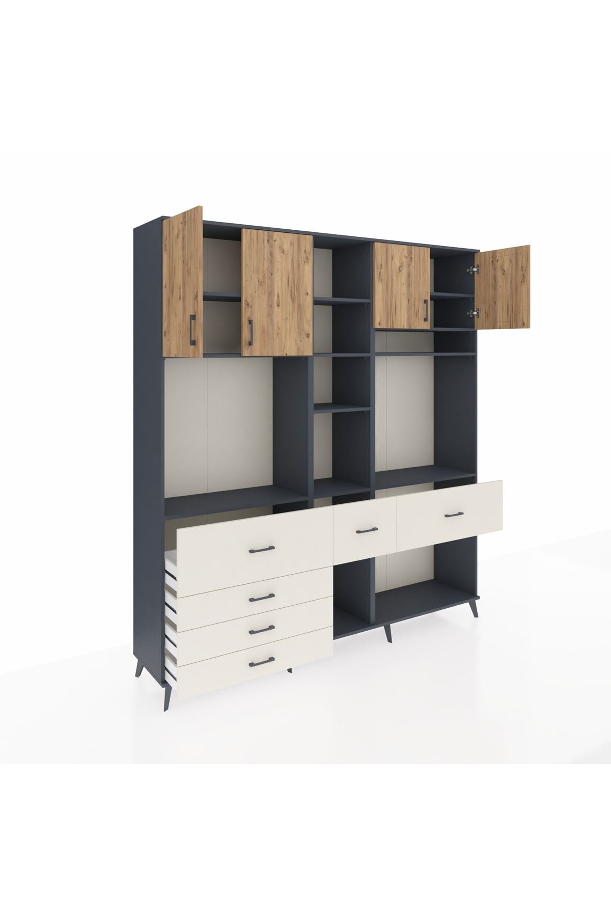 Hyperion Dolap 11 Raflı 6 Çekmeceli 4 Kapaklı 220x44x243 Antrasit-Çam/Aytaşı