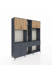 Hyperion Dolap 11 Raflı 6 Çekmeceli 4 Kapaklı 220x44x243 Antrasit-Çam/Antrasit