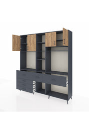 Hyperion Dolap 11 Raflı 6 Çekmeceli 4 Kapaklı 220x44x243 Antrasit-Çam/Antrasit