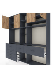 Hyperion Dolap 11 Raflı 6 Çekmeceli 4 Kapaklı 220x44x243 Antrasit-Çam/Antrasit