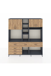 Hyperion Dolap 11 Raflı 6 Çekmeceli 4 Kapaklı 220x44x243 Antrasit-Çam/Çam