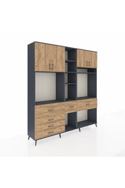 Hyperion Dolap 11 Raflı 6 Çekmeceli 4 Kapaklı 220x44x243 Antrasit-Çam/Çam