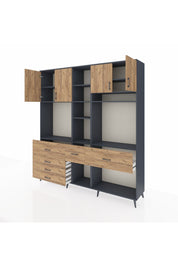 Hyperion Dolap 11 Raflı 6 Çekmeceli 4 Kapaklı 220x44x243 Antrasit-Çam/Çam