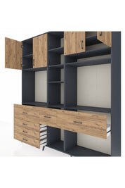 Hyperion Dolap 11 Raflı 6 Çekmeceli 4 Kapaklı 220x44x243 Antrasit-Çam/Çam