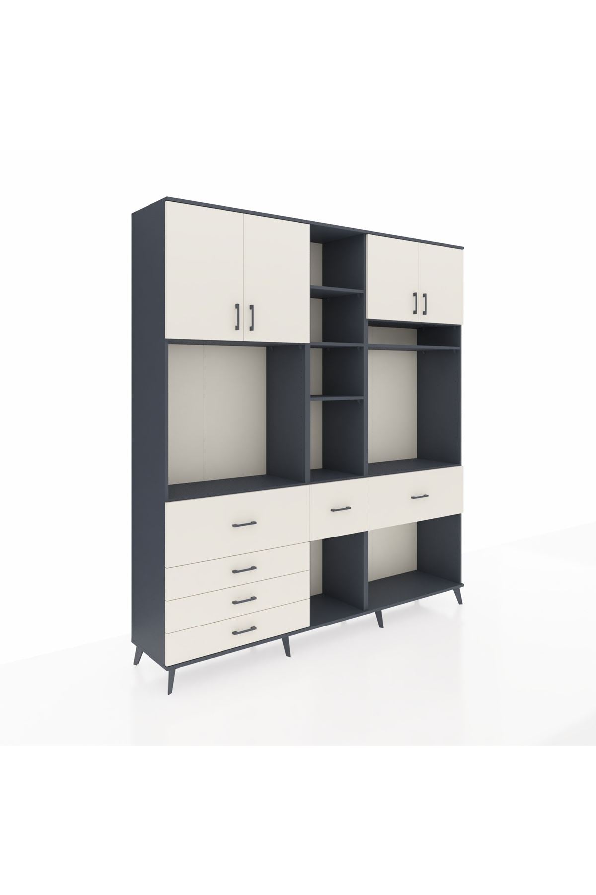 Hyperion Dolap 11 Raflı 6 Çekmeceli 4 Kapaklı 220x44x243 Antrasit-Aytaşı/Aytaşı