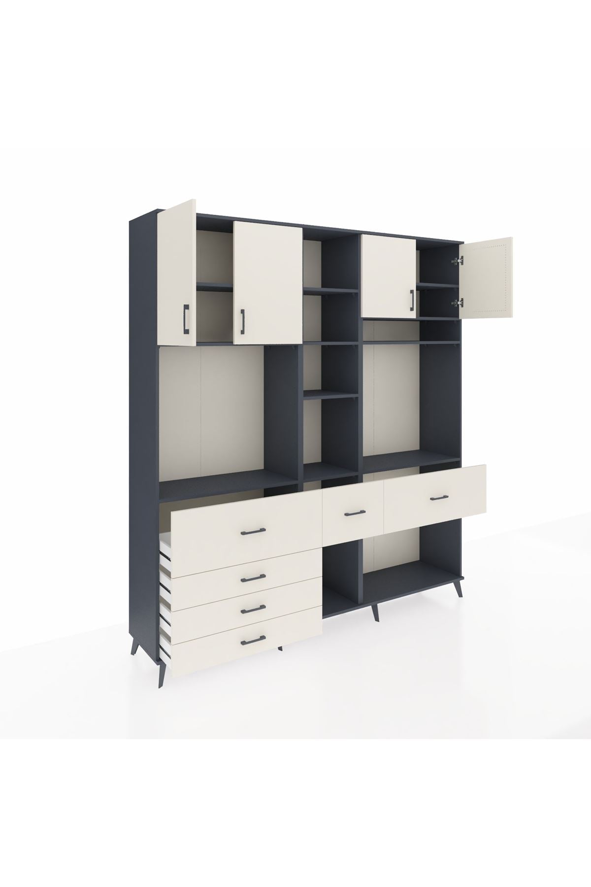 Hyperion Dolap 11 Raflı 6 Çekmeceli 4 Kapaklı 220x44x243 Antrasit-Aytaşı/Aytaşı