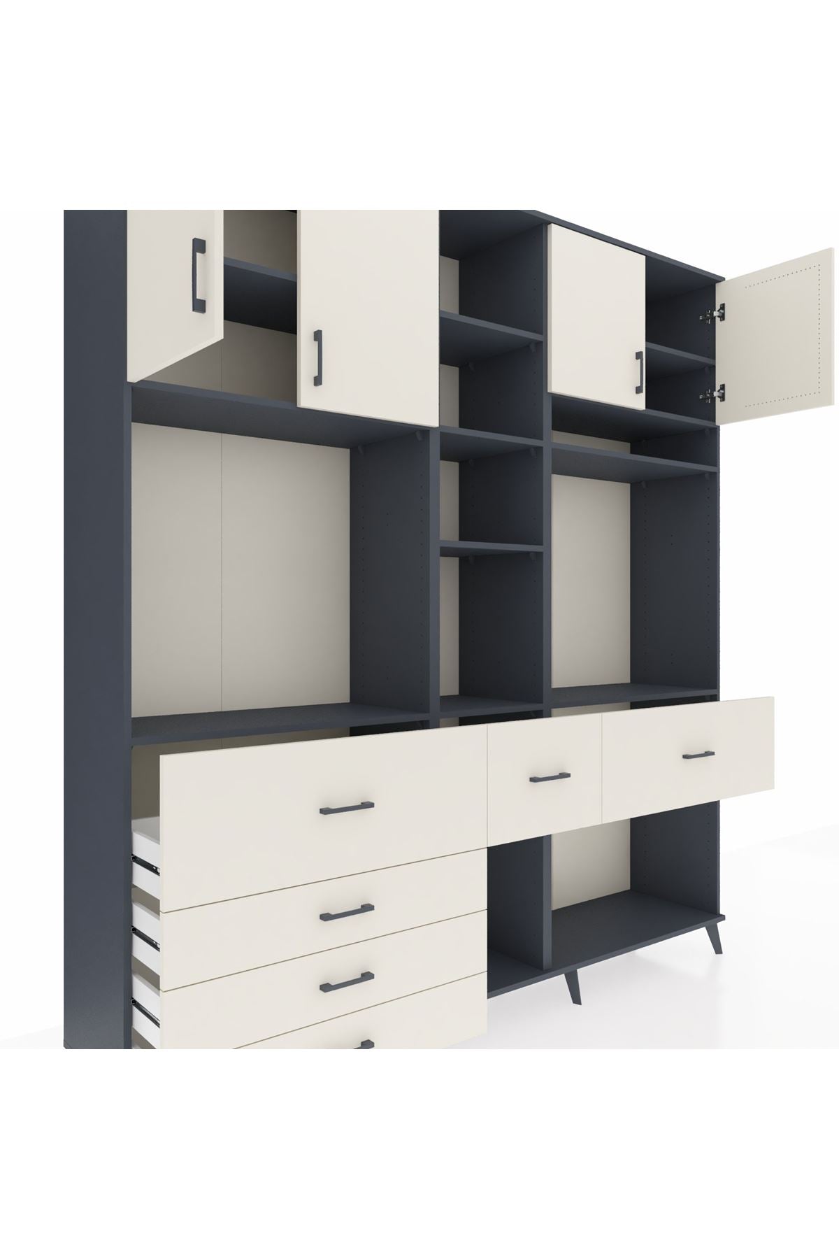 Hyperion Dolap 11 Raflı 6 Çekmeceli 4 Kapaklı 220x44x243 Antrasit-Aytaşı/Aytaşı