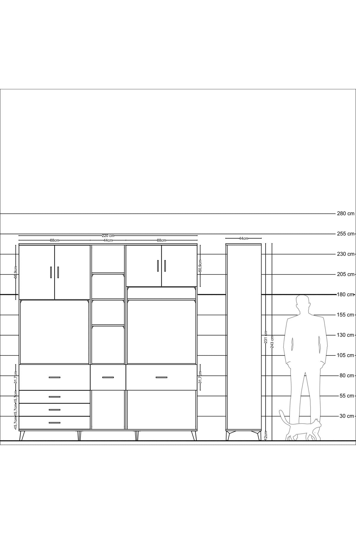 Hyperion Dolap 11 Raflı 6 Çekmeceli 4 Kapaklı 220x44x243 - S553M062V13B