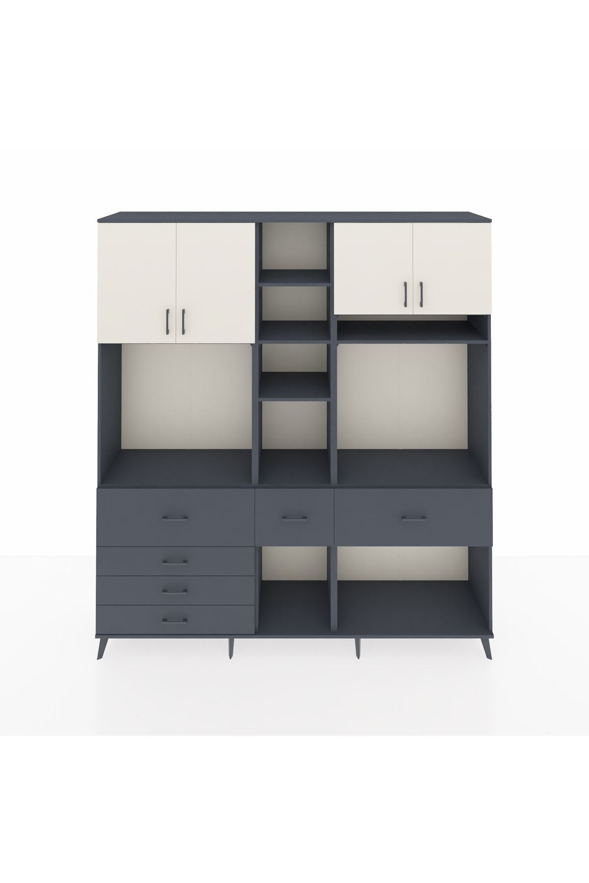 Hyperion Dolap 11 Raflı 6 Çekmeceli 4 Kapaklı 220x44x243 Antrasit-Aytaşı/Antrasit