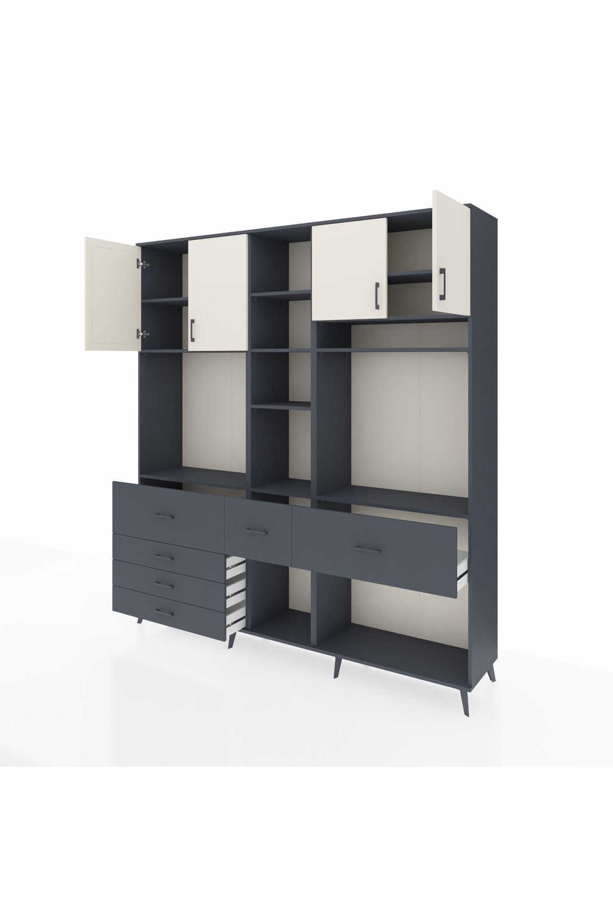 Hyperion Dolap 11 Raflı 6 Çekmeceli 4 Kapaklı 220x44x243 Antrasit-Aytaşı/Antrasit