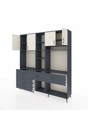 Hyperion Dolap 11 Raflı 6 Çekmeceli 4 Kapaklı 220x44x243 Antrasit-Aytaşı/Antrasit